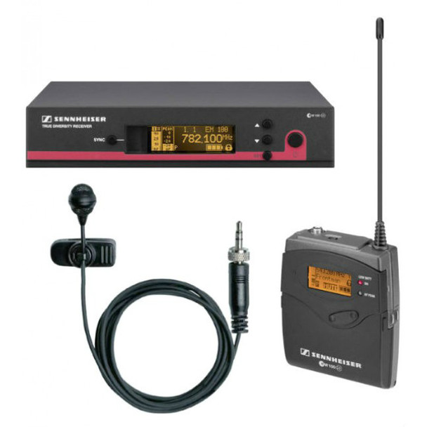 Sennheiser SK100 G3 bodypack transmitter, ME4 cardioid lavalier and EM100 G3 rack-mountable receiver.  GA3 rack kit not included. (566-608 MHz), EW122G3-G