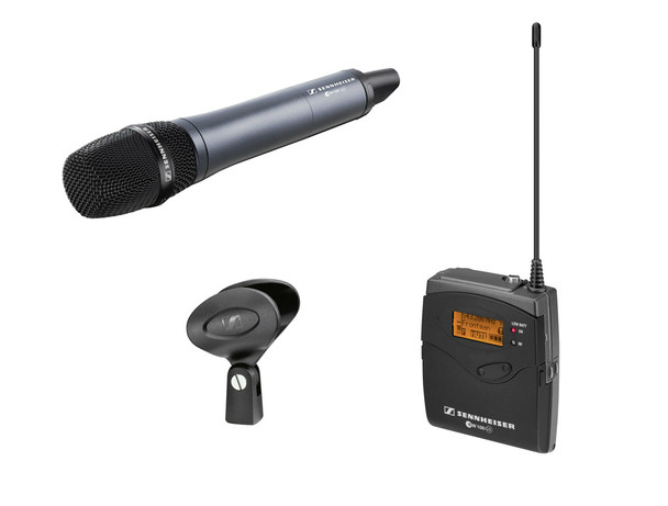 Sennheiser SKM100 G3 handheld transmiter with e835 cardioid dynamic capsule, MZQ1 mic clip, EK100 G3 portable receiver with CI1 1/8" and CL100 XLR unbalanced output cables, CA2 camera mount.  (516-558 MHz), EW135PG3-A