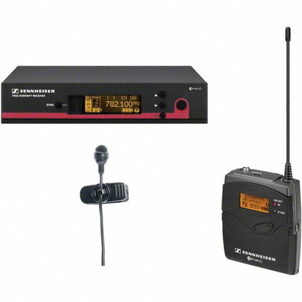 Sennheiser SK100 G3 bodypack, ME 4 cardioid lavalier, EM100 G3 receiver with GA3 rack-mount kit and SKM100-835 G3 handheld. (566-608 MHz), EW122CC835G3-G