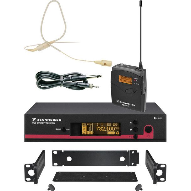 Sennheiser ew 172 G3 (bodypack, Ci1 instrument cable, rack receiver) with GA3 rack-mount kit and EarSet 4-ew-3 single-sided ear-worn mic (cardioid, beige). (566-608 MHz), EW172G3EAR4BEICC-G