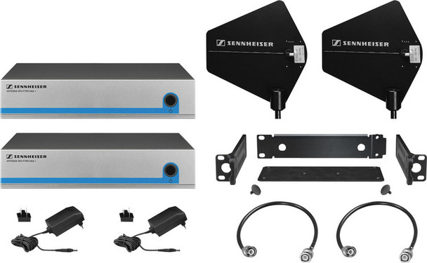 Sennheiser Active antenna splitter kit for eight receiver system using directional remote paddle antennas, includes (2) ASA1/NT, (2) A2003-UHF, GA3, (2) BB1, G3DIRKIT8