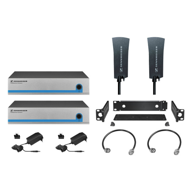 Sennheiser Active splitter kit for eight receiver system using omni-directional remote paddle antennas, includes (2) ASA1/NT, (2) A1031-U, GA3, (2) BB1, G3OMNIKIT8