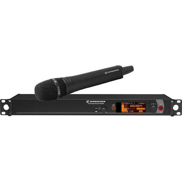 Sennheiser Single Channel Handheld System: (1) SKM 2000XP handheld transmitter with MMK 965-1 true condenser capsule, black; (1) EM 2000 single channel recevier.  Frequency range Aw (516 / 558 MHz), 2000H1-965BK-A