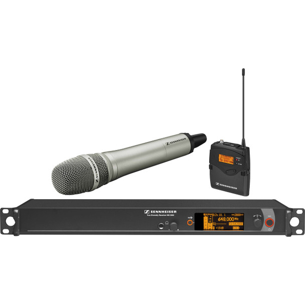 Sennheiser Single Channel Contractor System: (1) SK 2000XP bodypack, (1) SKM 2000XP handheld with Neumann KK 204 Cardioid capsule, nickel; (1) EM 2000 single channel recevier. Frequency range Aw (516 / 558 MHz), 2000C1-204NI-A