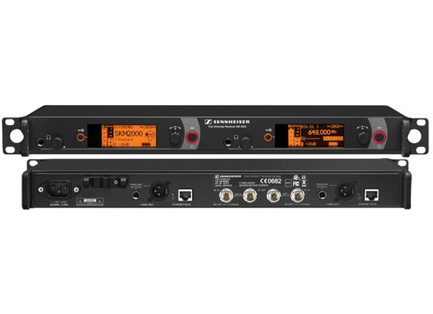 Sennheiser Dual-channel, true diversity rackmount receiver with integrated active antenna splitter.  Frequency range Aw (516 / 558 MHz), EM2050-Aw