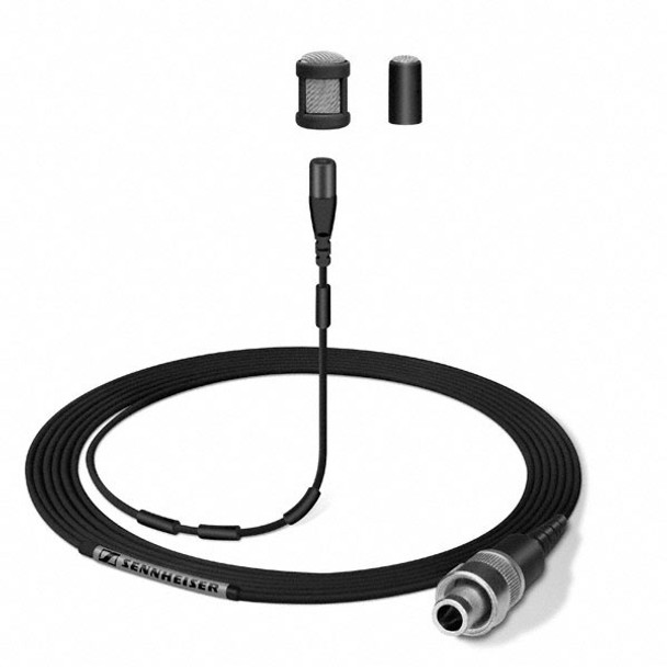 Sennheiser Complete MKE 1 lavalier kit featuring (black) MKE 1 with 3.3 mm capsule, reduced sensitivity (5 mV/Pa), ultra thin cable (1.1 mm) and 3-pin connector for 2000 / 3000 / 5000 Series systems. Includes MZQ222 clip and pouch., MKE1-4KIT