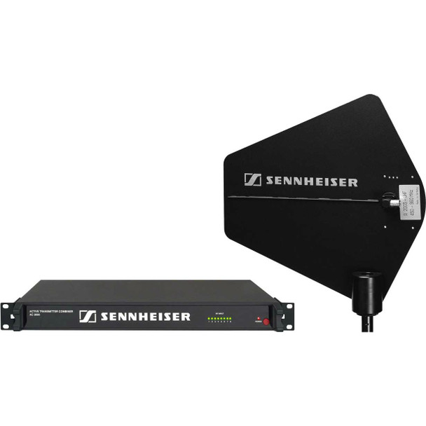 Sennheiser Antenna combiner package for up to eight transmitters using remote antenna.  Includes one AC3000 Custom antenna combiner and one A2003-UHF wideband passive directional antenna., SRANT8R