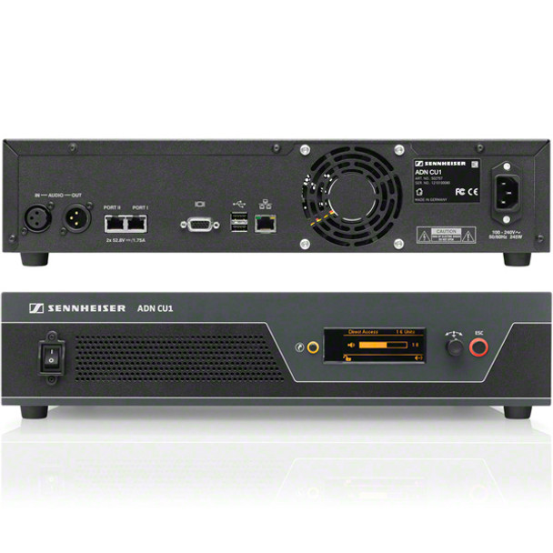 Sennheiser ADN Central Unit for wired and wireless discussion systems, with RMB2 rackmount kit. Powers up to 40 wired conference mics, ADNCU1KIT