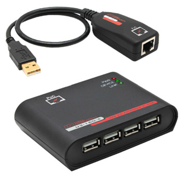Hall Research USB 2.0 on Cat6 Extender Kit with Hub, U2-160-4
