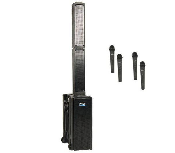 Anchor Audio Beacon Quad Package includes BEA2-XU4 and choice of four wireless handheld mics and/or headband and lapel mics with belt packs, BEA-QUAD