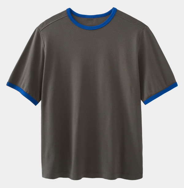 senscommon retro-fit tshirt. Reliable comfort basic with longer sleeve and contrast rib, made of factory dead-stock rib cotton jersey.