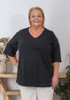 Plus Size Talk To The Butt Black Cotton V Neck Printed Top