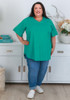 Plus Size Green V Neck Cotton Tee