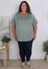 Plus Size sage Casual Comfort V Neck Tee