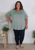 Plus Size sage Casual Comfort V Neck Tee