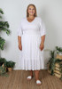 Plus Size White Shirred Bust Flounce Hem Dress