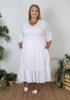 Plus Size White Shirred Bust Flounce Hem Dress