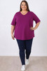 plus size Purple Cotton Stretch V Neck Tee 