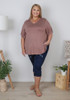 Plus Size Taupe Curved Hem V Neck Comfort Top