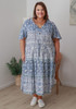 Plus Size Hand Block Printed in Blues Boho Dress