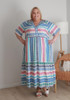 Plus Size Rainbow Aztec Inspired Flounce Hem Maxi Dress