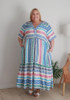 Plus Size Rainbow Aztec Inspired Flounce Hem Maxi Dress