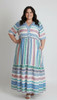 Plus Size Rainbow Aztec Inspired Flounce Hem Maxi Dress