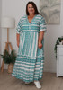 Plus Size Tranquil Green Aztec Inspired Flounce Hem Maxi Dress