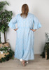 Plus Size Blue Button Front Frill Detail Boho Dress