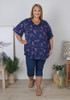 Plus Size Navy Floral Butterfly V Neck Top
