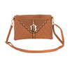 Tan Laser Cut Stars With Gold Buckle Cross Body Bag