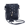 Black Laser Cut Gold Stud Detail Cross Body Bag With tassel