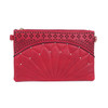 Red Fan Stitched Laser Cut Bag With Gold Studs