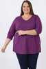 Plus Size Purple Cotton Stretch V Neck Top