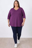 Plus Size Purple Cotton Stretch V Neck Top