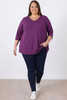 Plus Size Purple Cotton Stretch V Neck Top