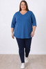 Plus Size Blue Cotton Stretch V Neck Top