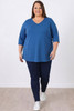 Plus Size Blue Cotton Stretch V Neck Top