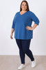 Plus Size Blue Cotton Stretch V Neck Top