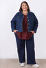 Plus Size Dark Blue Denim Jacket With Pockets