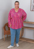 Plus Size Dot Art Pink Tie Front Top