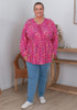 Plus Size Dot Art Pink Tie Front Top