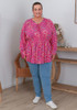 Plus Size Dot Art Pink Tie Front Top