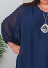 Plus Size Navy Floaty Chiffon Top with Textured Sleeves