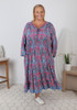 Plus Size Pink Paisley Lotus Boho Long Sleeve Dress