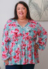 Plus Size Blue Pink Water Colour Floral Top