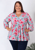 Plus Size Blue Pink Water Colour Floral Top
