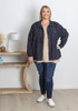Plus Size Navy Striped Fine Cord Epaulet Jacket