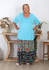 Plus Size Aqua And Pink Floral Skirt