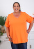 Plus Size Orange V Neck Short Sleeve Top
